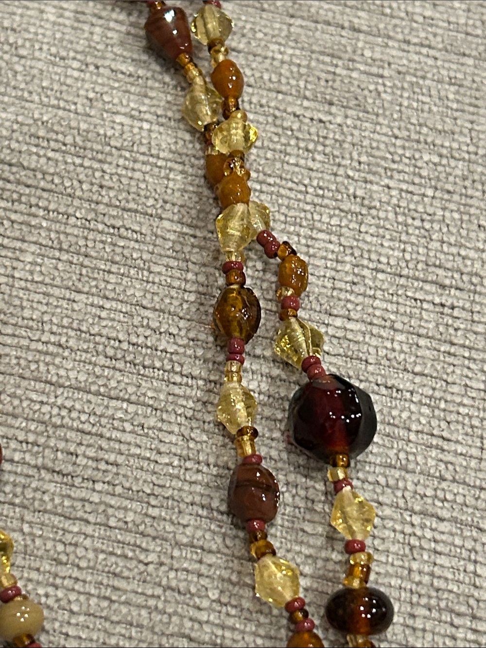 Amber-Tone Glass Bead Double Strand Necklace with Matching Earrings - 23” image 4